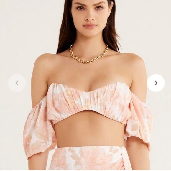 New Free People RUMER Isola Set $488 XL-US 10  Pink Floral ON/OFF THE SHOULDER - Picture 9 of 10